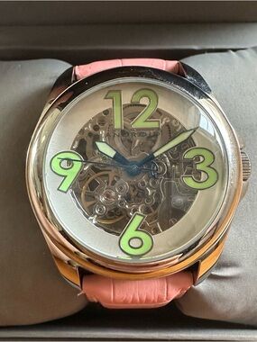 Android USA Ad498 Skeleton Movement Unisex Watch Stainless Steel Pink Leather